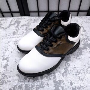 FootJoy Men's GreenJoy Golf Shoes White Brown Leather Spiked Size 9.5M 45516 EUC